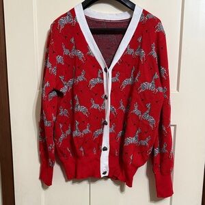 Red Zebra Print Women's Cardigan Sweater